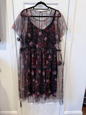 torrid Black Dress with Red and Pink Floral Print